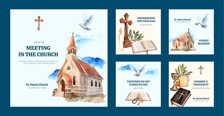 Free Vector watercolour church instagram posts