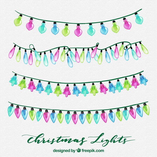 Watercolour collection of christmas lights