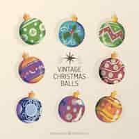 Free vector watercolour collection of vintage christmas baubles