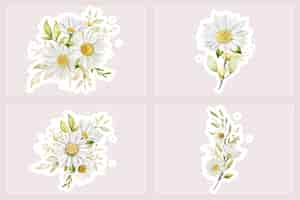 Free vector watercolour daisy bouquet and branch sticker illustration