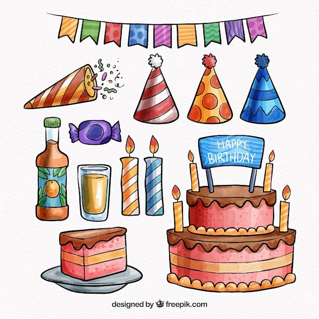 Free vector watercolour elements of the birthday party