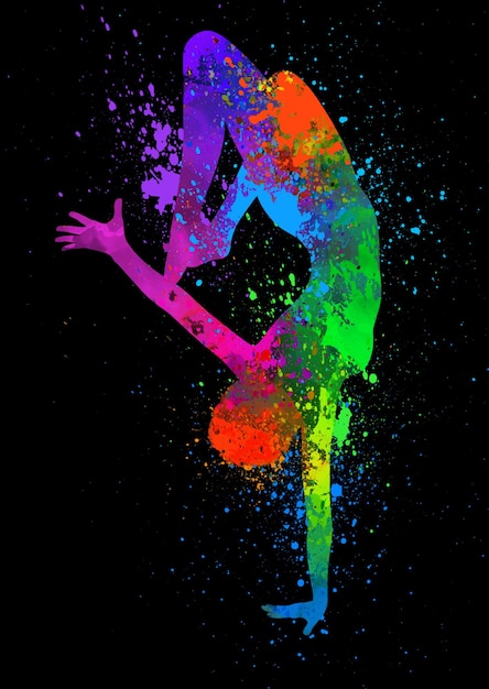 Watercolour female silhouette in modern dance pose