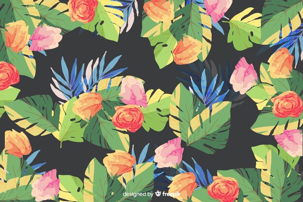 Watercolour floral background on black background