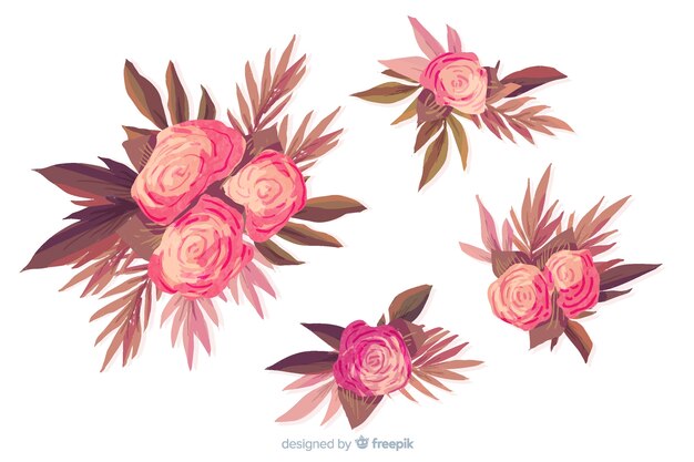 Коллекция акварельных цветочных букетов на розовых тонах