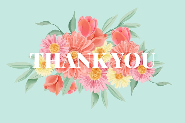 Watercolour flowers background with thank you lettering