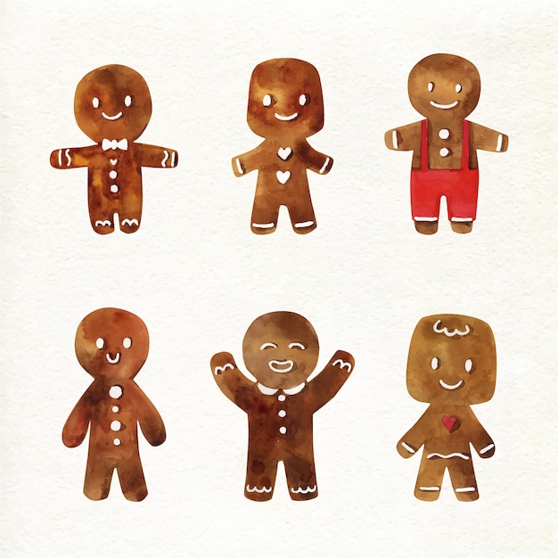 Watercolour gingerbread man cookie on white background