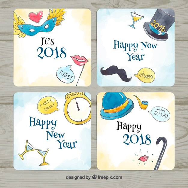 Акварельные поздравительные открытки на новый год
