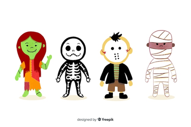 Vettore gratuito collezione di personaggi di halloween ad acquerello