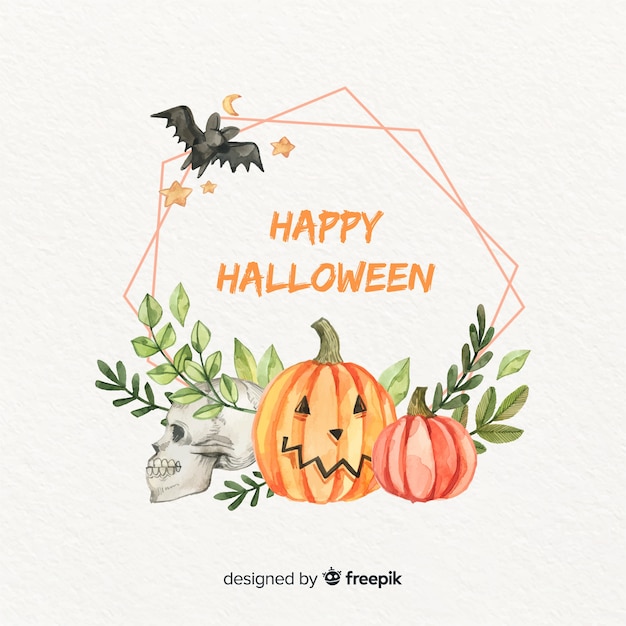 Free vector watercolour halloween frame with bat and leaves