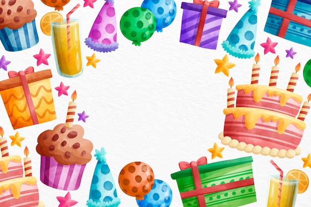 Free vector watercolour happy birthday muffins and party hats