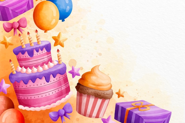 Watercolour happy birthday with sweets copy space