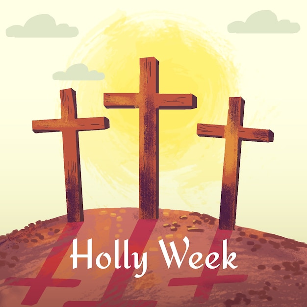 Watercolour holy week crucifixion tale | Free Vector