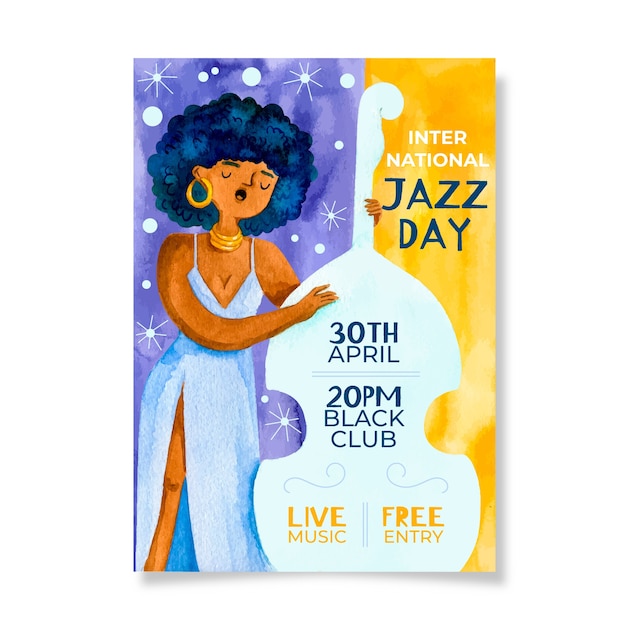 Free vector watercolour international jazz day and woman at cello