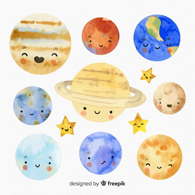 Watercolour milky way planet collection