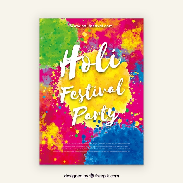 Vettore gratuito manifesto del partito dell'acquerello per il festival di holi