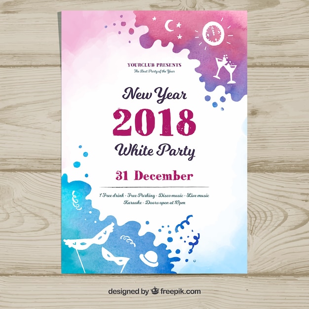 Watercolour party poster for new year