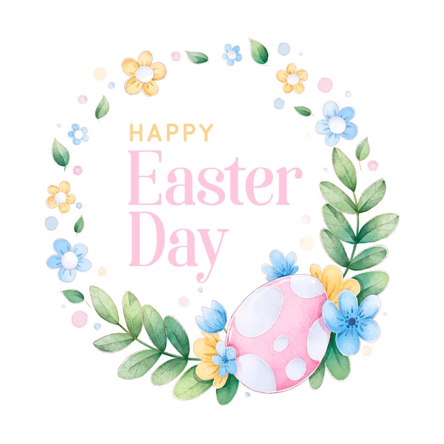 Free vector watercolour spring easter floral wreath with eggs