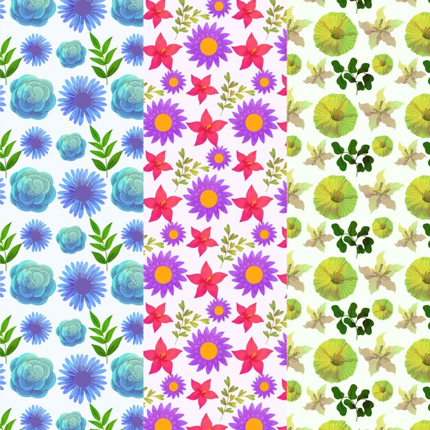 Watercolour spring flowers and leaves seamless pattern
