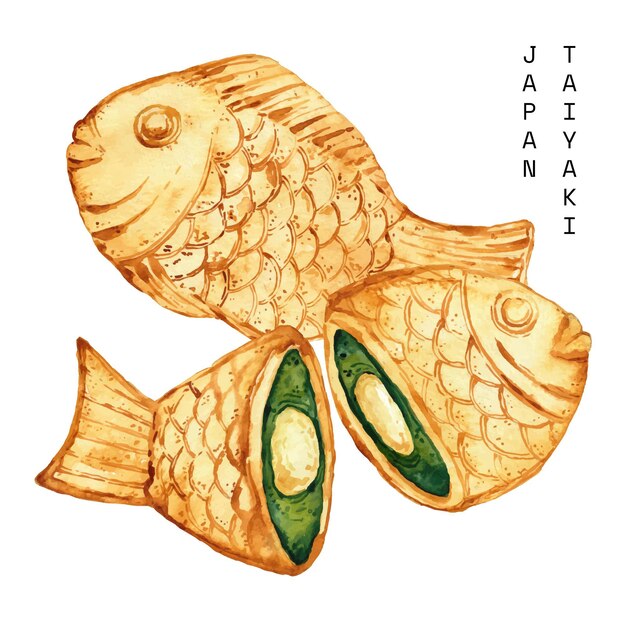 Watercolour taiyaki fish-shaped