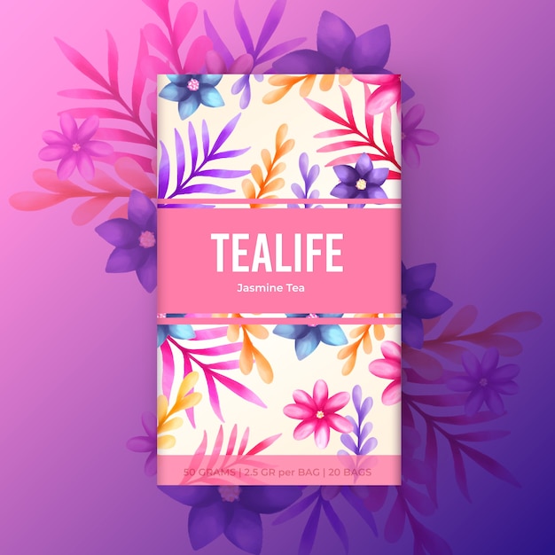 Free vector watercolour tea design with flowers in violet tones