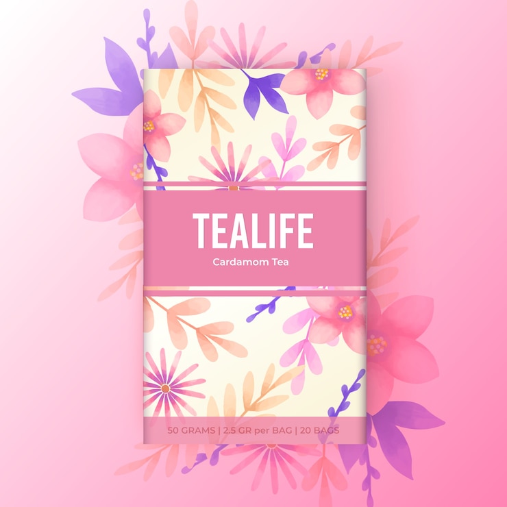 Free Vector watercolour tea design with flowers