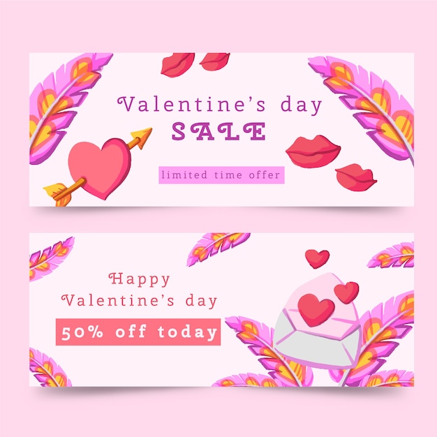 Watercolour Valentine’s Day Sale Banners – Free Vector Templates