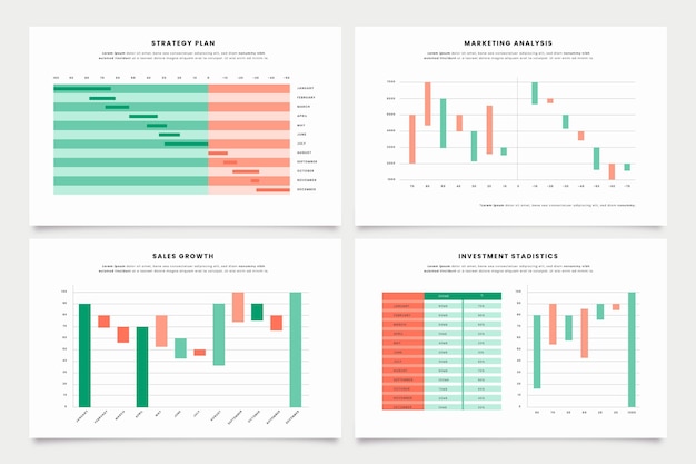 Free vector waterfall chart collection in flat design