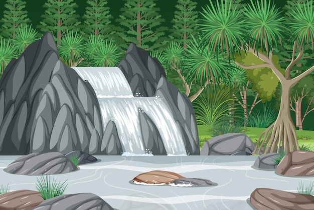 Free vector waterfall in jungle background