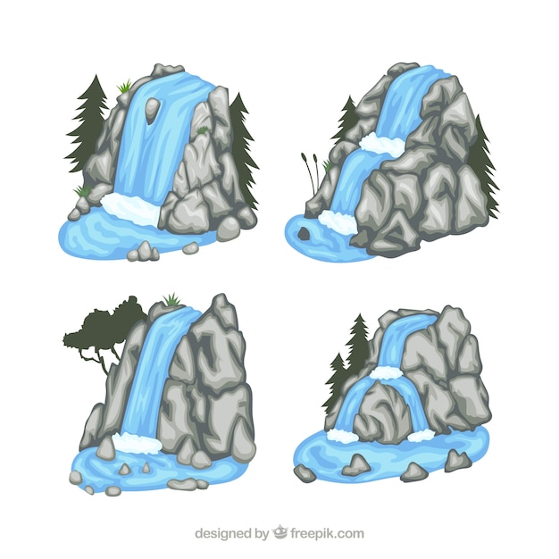 Free vector waterfalls collection in cartoon style