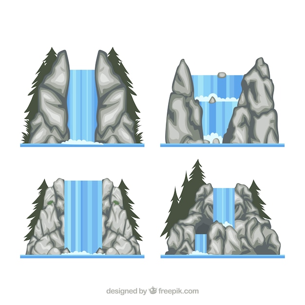 Free vector waterfalls collection in cartoon style