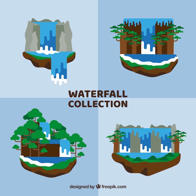 Free vector waterfalls collection in cartoon style