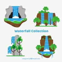 Free vector waterfalls collection in cartoon style