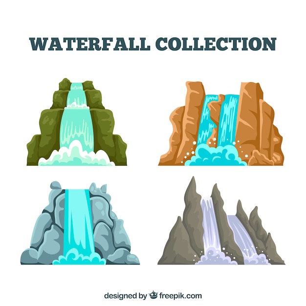 Vettore gratuito collezione di cascate in stile cartoon