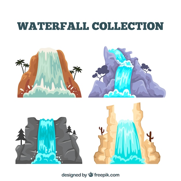 Vettore gratuito collezione di cascate in stile cartoon