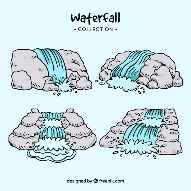 Free vector waterfalls collection in cartoon style