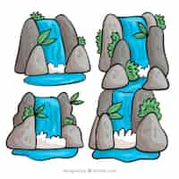 Free vector waterfalls collection in cartoon style