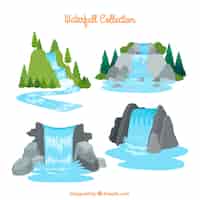 Vettore gratuito collezione di cascate in stile cartoon