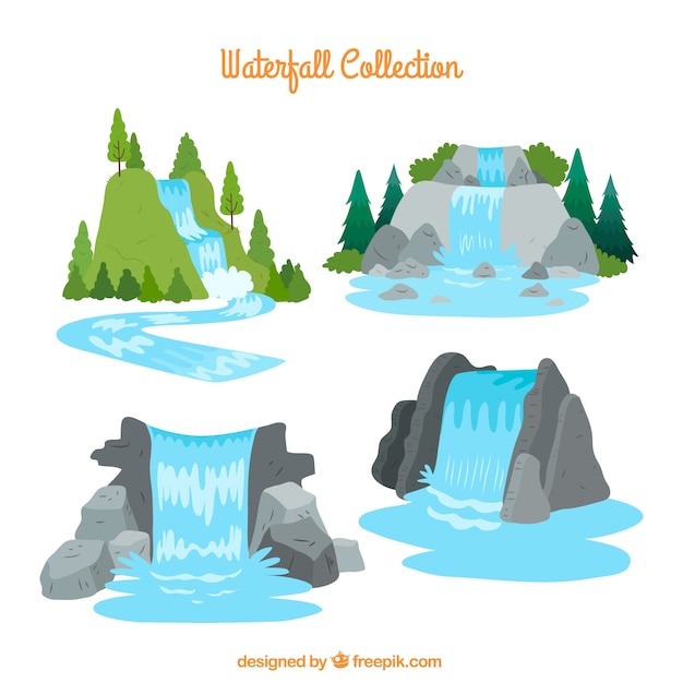 Waterfalls collection in cartoon style