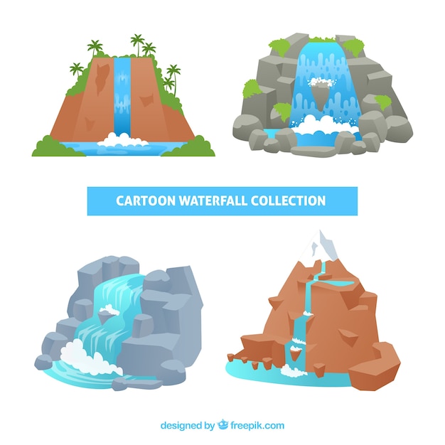 Vettore gratuito collezione di cascate in stile cartoon