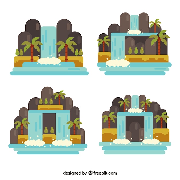 Free vector waterfalls collection in cartoon style