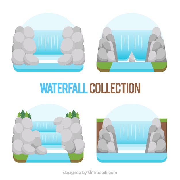 Free vector waterfalls collection in flat style