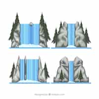 Бесплатное векторное изображение Коллекция водопадов в мультяшном стиле
