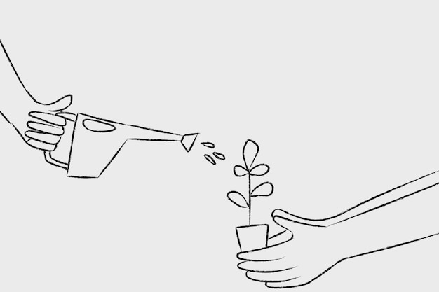 Watering plant doodle vector environment concept