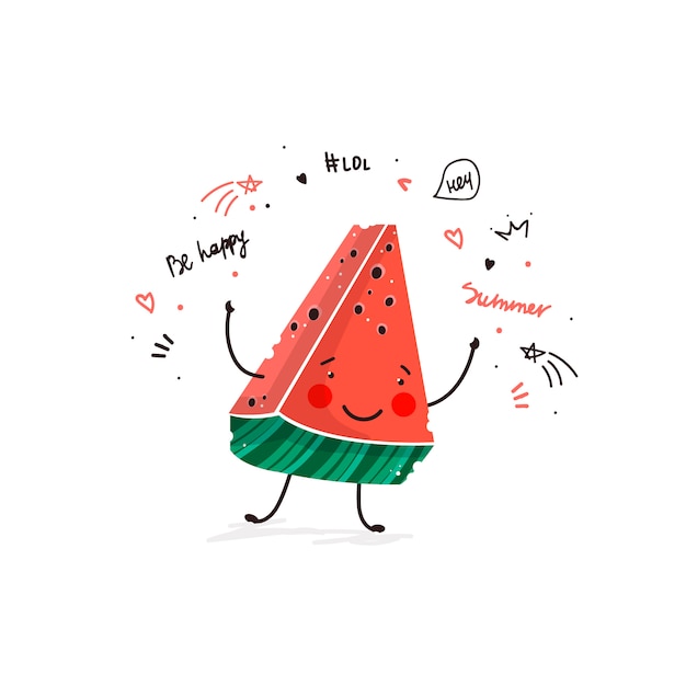 수박 과일 귀여운 만화 낙서 스케치 그림
