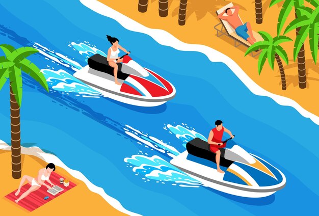 Free vector watersport isometric horizontal illustration