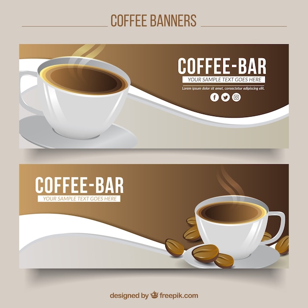 Бесплатное векторное изображение Волна баннеры с чашкой кофе