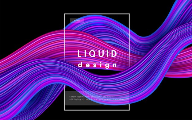 波の色の背景。リキッドフローペイント3Dデザインイラスト。幾何学的なダイナミックな波状の色のインクアートのコンセプト。