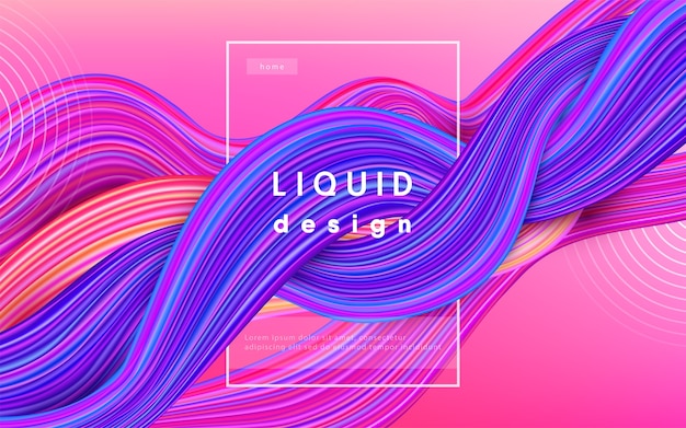 波の色の背景。リキッドフローペイント3Dデザインイラスト。幾何学的なダイナミックな波状の色のインクアートのコンセプト。