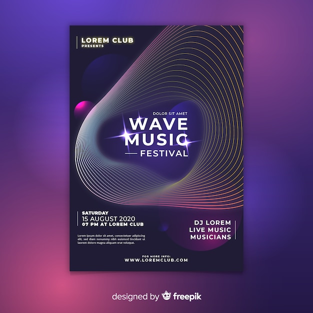 Free vector wave music festival poster