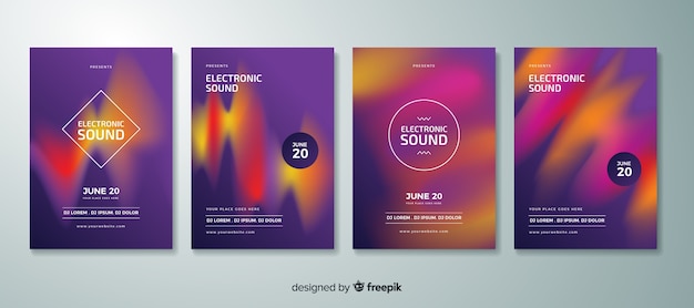 Free vector wave sound electronic music poster collection